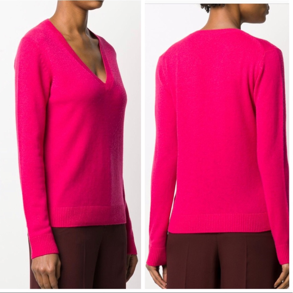 Theory 100% Cashmere Fuchsia Pink V-neck Sweater